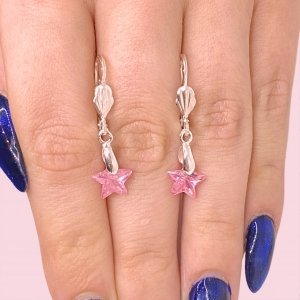 Aros con cubic Estrella 9mm Rosa Laminado de Plata 925